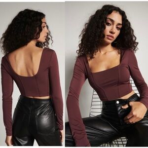 NWT Dynamite Pia Corset Top Catawba Grape Long Sleeve Bodycon Cropped Fit Large